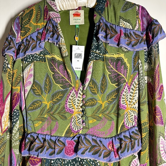 FARM RIO  size XS Wild Jungle Green Long Sleeved Dress. - Picture 4 of 8